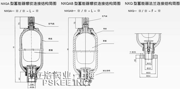 NXQ系列皮囊式蓄能器尺寸图